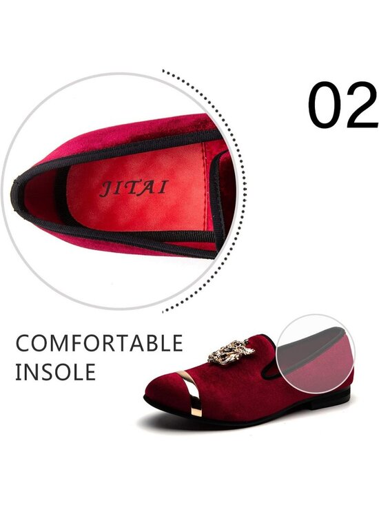 JITAI Men\'s Red02 Velvet Loafer Line Buckle Penny Slip On Leather Formal Shoes main image 5